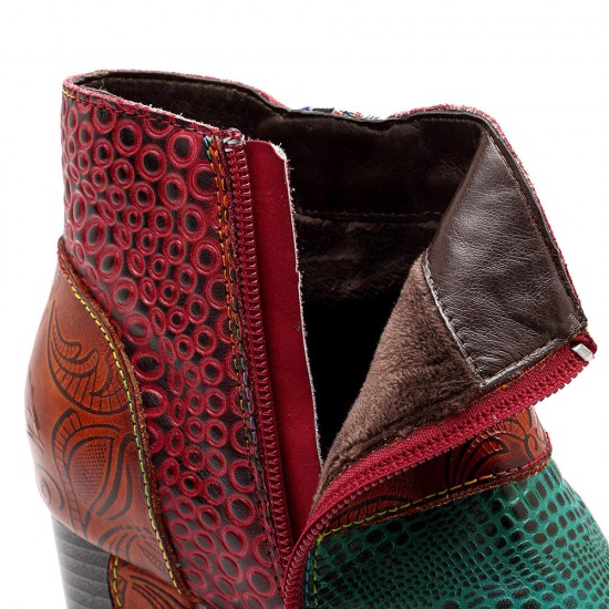 Splicing Pattern Button Zipper Ankle Leather Boots Splicing Pattern Button Zipper Ankle Leather Boots